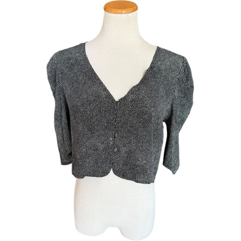 Womens Anthropologie Leith Polka Dot Puff Sleeve Cropped Top Blouse - Sz M